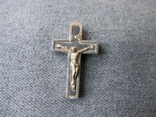 Antique Ebony Wooden & Silvered Metal Box Relic Crucifix For Repair Or Repurpose