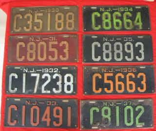 8 Antique Jersey License Plates 1930 - 1931 - 1932 - 1933 - 1934 - 1935 - 1936 - 1937