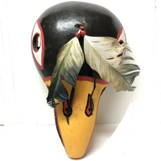 12” Hopi Kachina Bird Feather Mask Native American Handmade Painted Signed Art