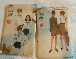 Vintage Mod 1970 1960 Vogue Suit Dress Pattern Uncut Sz 10 12 Skirt Top Blouse