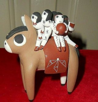 Native American Donkey With 5 Children Story Teller Pottery Hopi Pueblo