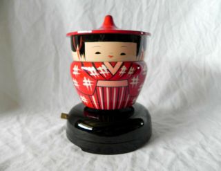 Vintage Japanese Wooden Kokeshi Doll Rotating Music Jar Sukiyaki Song