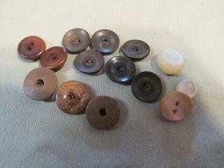 14 Vintage Whistle Buttons Plastic,  Mop,  Wood,  1 Carved 5/16 " - 9/16 " T20