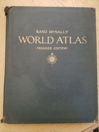 Vintage 1944 Rand Mcnally World Atlas Premier Edition Hardcover Book Flags Maps