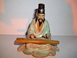 Vintage Chinese Shiwan Ceramic Mudman Figurine 4 " Seated With Instrument