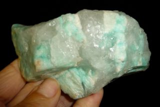 Dino: Blue Amazonite Crystal On Quartz,  Brazil - 164 G - Lapidary Rough/display