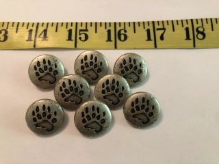 Vintage Set Buttons Metal Bear Paw Print Heavy Pewter 7/8” 2