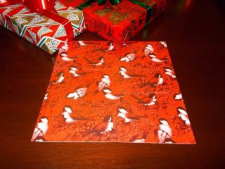 Vtg Christmas Wrapping Paper Gift Wrap Red Birds Holly Berry Winter