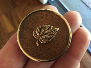 Antique Brass Wood Back Button W/begonia Leaf