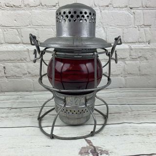 Vintage Antique Railroad Lantern Lamp Red Glass Globe 927 Metal Train Lantern