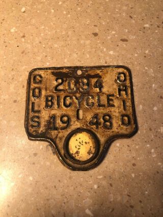 Vintage Columbus Ohio Bicycle License Plate 1948 Cols.  Franklin County 2094