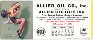 April 1948 Pin Up Girlie Ink Blotter By Gil Elvgren,  Gulf Oil/mobilgas