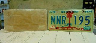 Vintage 1976 South Carolina Bicentennial License Plate Tag Mnr - 195 With Sleeve