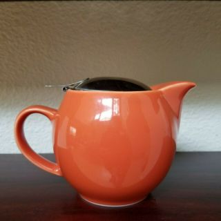 Bee House Japan Ceramic Round Teapot Tea Infuser Stainless Steel Lid Orange Red