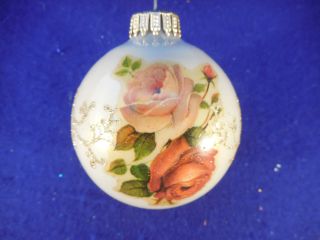 Krebs Of Roswell Vintage Rose Decal And Gold Stencil Glass Ornament