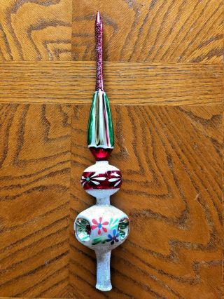 Vintage Red Glass Double Ball Indent Hand Painted Christmas Tree Topper Spire