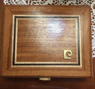 Vtg Pierre Cardin Logo Wooden Inlay Box For Two Decks Of Cards