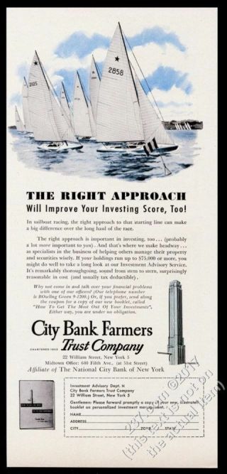 1954 Star Class Yacht Sailboat Race Art City Bank Farmers Trust Nyc Print Ad