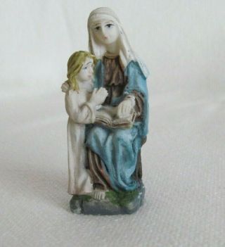 Vintage Small Porcelain Statue Of St.  Ann And Young Girl Reading/praying Dh