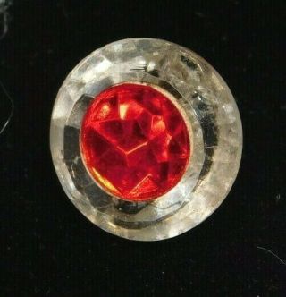 SMALL Antique Vintage BUTTON Vibrant Red Inlay in Faceted Clear Glass A13 2