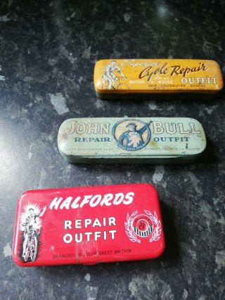 Vintage 1950s John Bull,  Halfords,  And Superior Bicycle Repair Outfit Tins