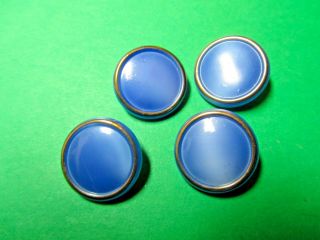(4) Vintage 5/8 " Gold Rim Blue Glass Shank Buttons (x961)