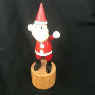 Vintage Push Button Collapsible Wooden Santa Toy Made In Italy 2 "