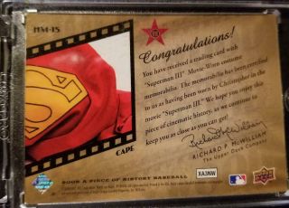 2008 UPPER DECK A PIECE OF HISTORY HOLLYWOOD 1983 SUPERMAN III CAPE RELIC HM - 15 2