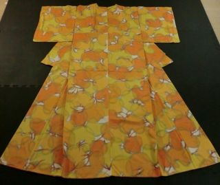 Japanese Vintage Kimono,  Silk,  Komon (小紋),  Fine Pattern,  Yellow&orange P041018