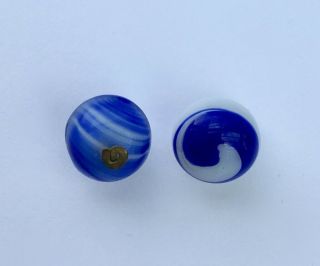 2 Antique Victorian Blue & White Glass Ball Buttons 2