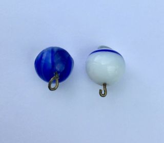 2 Antique Victorian Blue & White Glass Ball Buttons 5