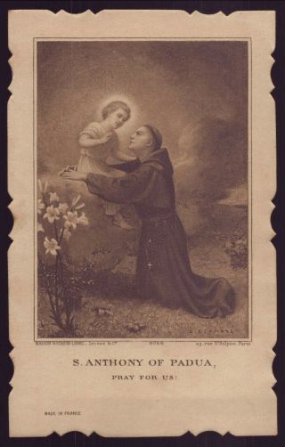 St Anthony W/ Child Jesus & Lilies Old Holy Card By L.  Azambre