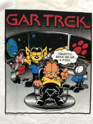 Xxl Gar Trek T Shirt • Garfield Star Trek Animated Illustration • White • Fun