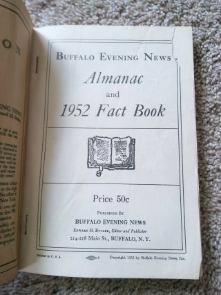 1952 Buffalo Evening News Almanac & Fact Book for Western York Buffalo NY 2