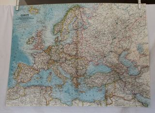 1962 National Geographic Europe Map - 19 X 24 Inches