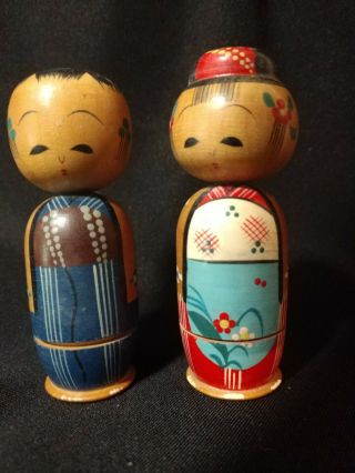 Japanese Vintage Wooden Kokeshi Nodder Nesting Dolls 3 " Tall