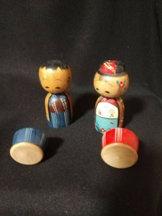 Japanese Vintage Wooden Kokeshi Nodder Nesting Dolls 3 