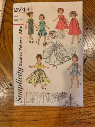 Vintage Simplicity Pattern 2744 10 ½” Doll Clothes Miss Ginger Coty Miss Revlon