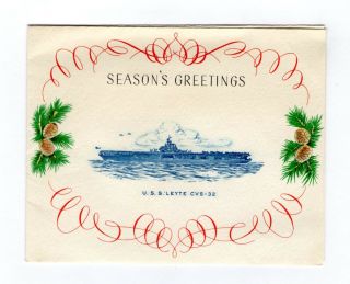 Vintage Christmas Greeting Card U.  S.  S.  Leyte Cvs - 32 Aircraft Carrier U.  S.  Navy