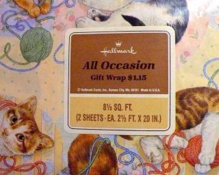 VINTAGE HALLMARK CATS PLAYING WITH YARN ALL OCCASION GIFT WRAP 2 SHEETS NIP 2