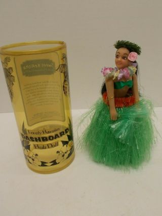 Vintage Hawaiian Dashboard Hula Doll Dancing Girl Figurine W/ Container