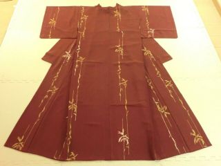 Japanese Vintage Kimono,  Silk,  Brown,  Hand Painting,  Hakkake P041734