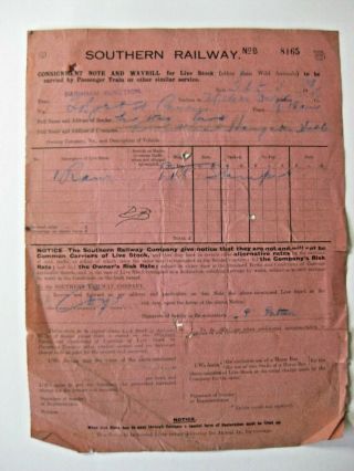 RARE WAYBILL SR 1928 BARNHAM JUNCTION to MILLERS DALE R WHITEHEAD HARGATE HALL 4