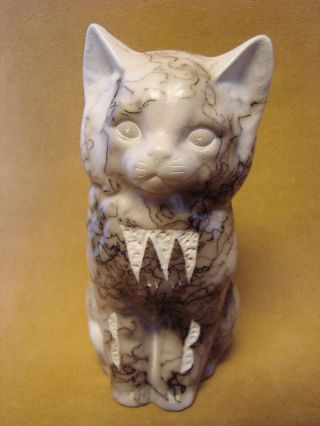 Native American Pottery Cat Sculpture By Vail Navajo Pot Pt0108