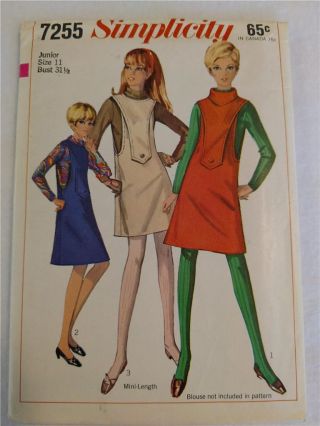 Vintage 1967 Simplicity 7255 Junior Size 11 Bust 31 1/2 Jumper Sewing Pattern