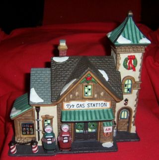 Heartland Valley Village Christmas Holiday Porcelain Lighted Gas Station House