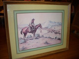 Vintage C.  M.  Charles M Russell Western Cowboy Cattle Mountains