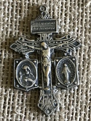 Vtg Pardon Crucifix Cross Jesus Catholic Religious Italian Pendant Medal Silver