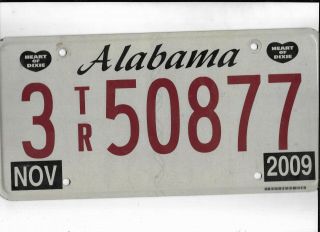 Alabama 2009 License Plate " 3tr 50877 " Montgomery
