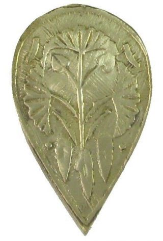 Large Wood Teardrop Button W/ Thin Stamped Brass Top,  Stylized Floral